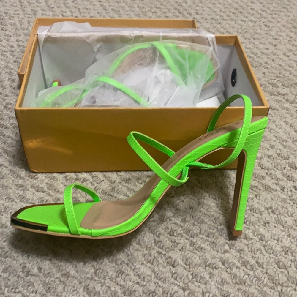 Green Faux Snake Strappy Slingback High Heel